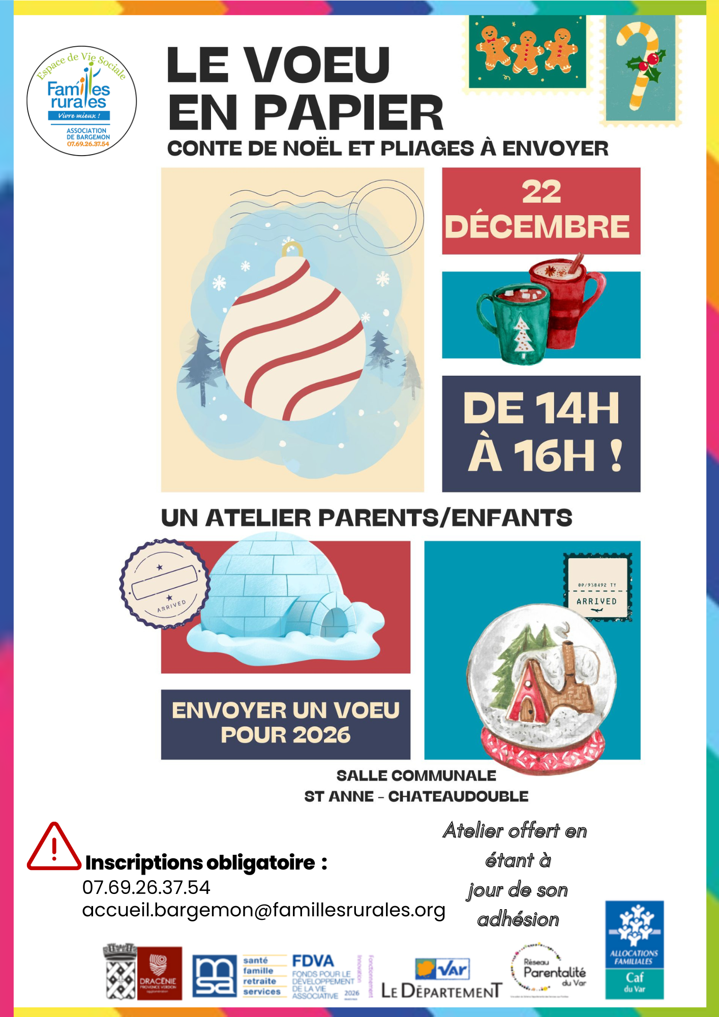 Familles rurales Bargemon à Chateaudouble Lundi 22 décembre 2025 de 14h à 16h Salle Sainte Anne
