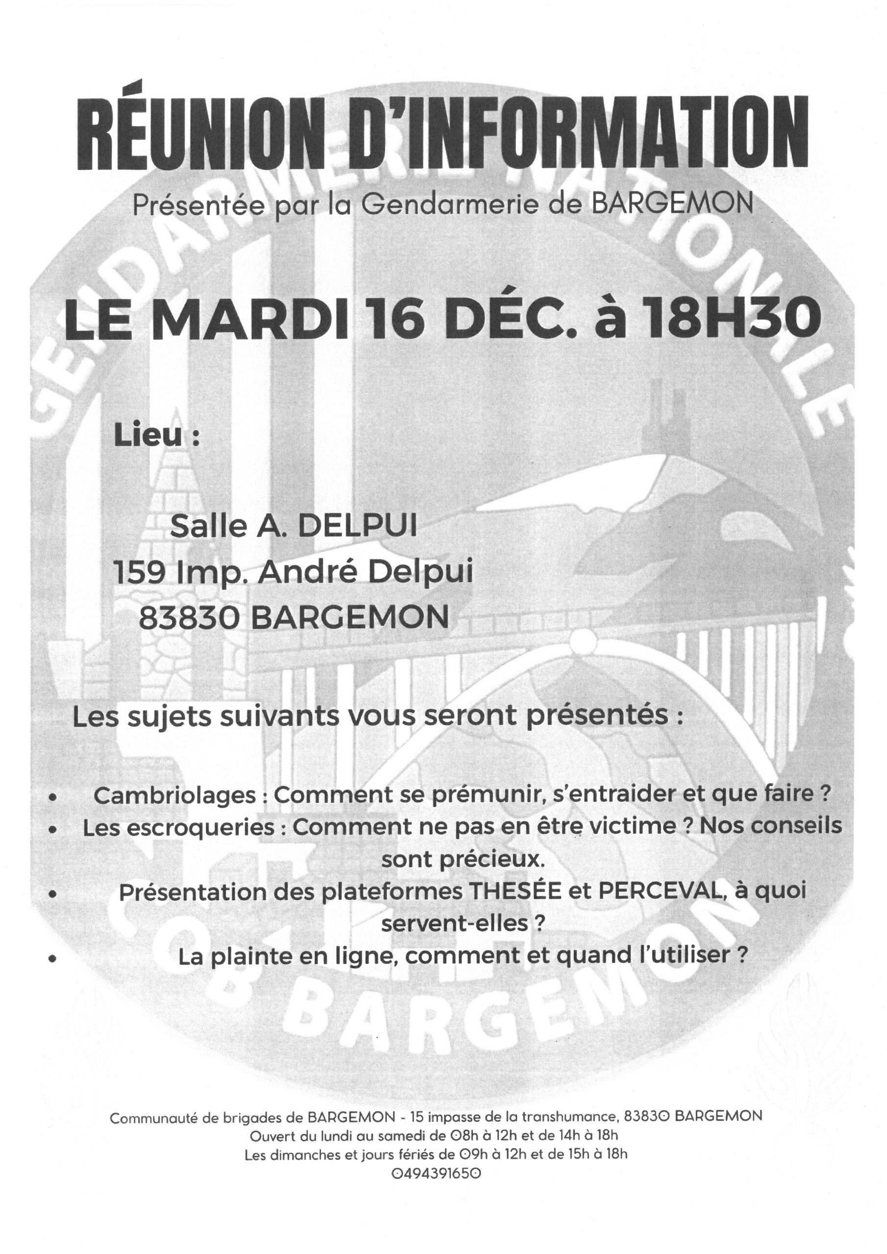 Réunion d'information Gendarmerie de Bargemon