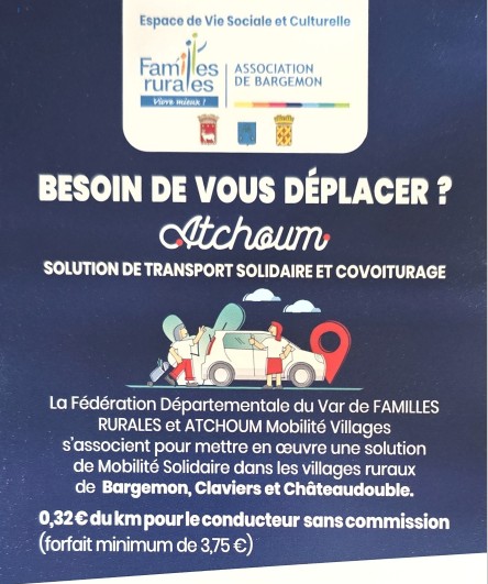 Evs Bargemon Familles Rurales - service de transport solidaire et de covoiturage.