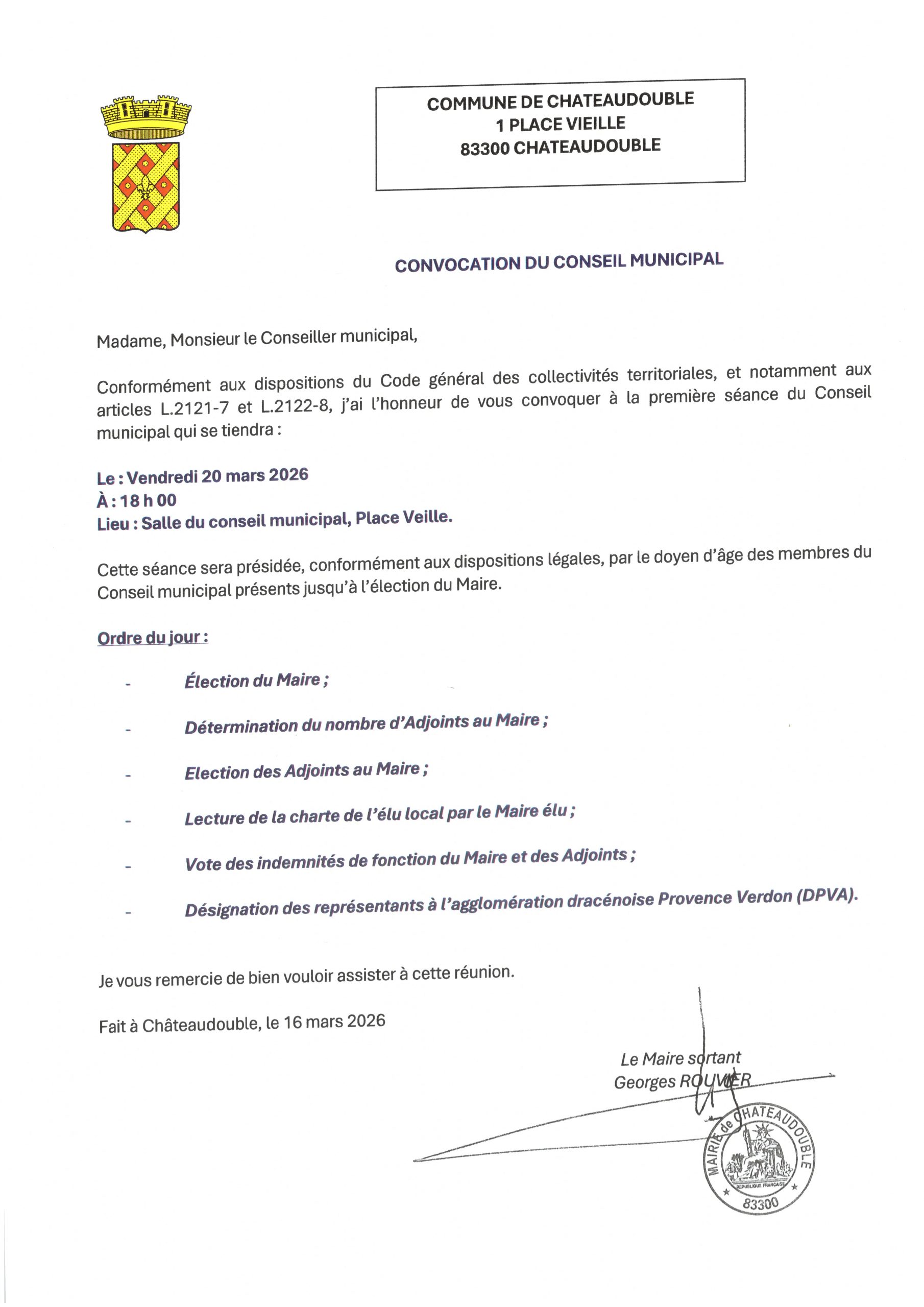 CONVOCATION CONSEIL MUNICIPAL 20 MARS 2026 A 18H00