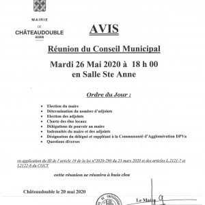 Conseil Municipal le 26 Mai 2020 à 18h