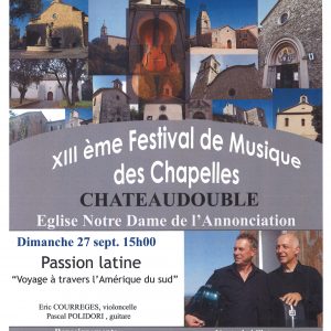 XIII ème Festival de Musiques des Chapelles – Eglise Notre Dame de l’Annonciation le 27/09/2020