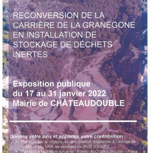 Concertation – reconversion de la carrière de la granégone en installation de stockage de déchets inertes – Exposition publique du 17 au 31 janvier 2022