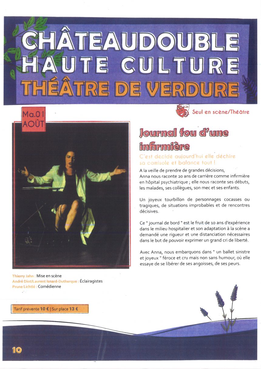 Châteaudouble Haute Culture – Journal fou d’une infirmière – Théâtre