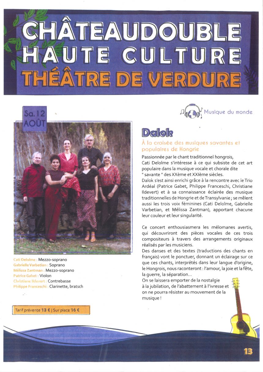 Châteaudouble Haute Culture le -12 Août – Dalok Musique du Monde